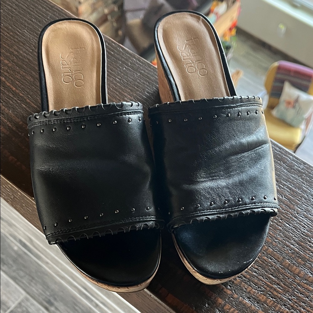 Franco Sarto Black Leather Mules